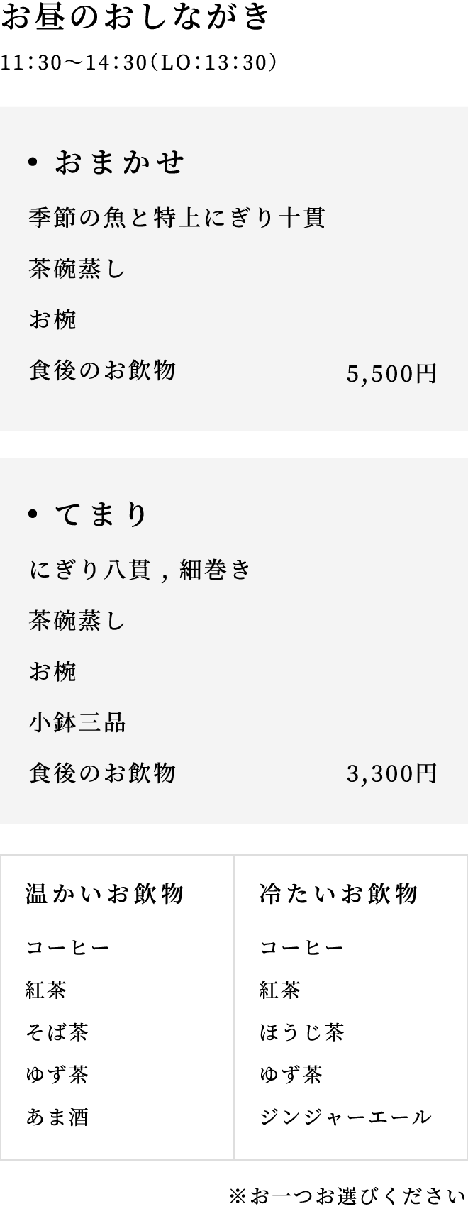 ランチのお品書き